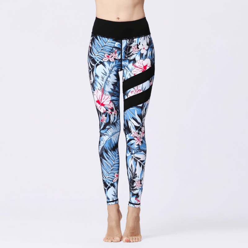 Women's high-waist floral sports leggings, SF1108, featuring a vibrant flower print and comfy stretch fabric for yoga or fitness.